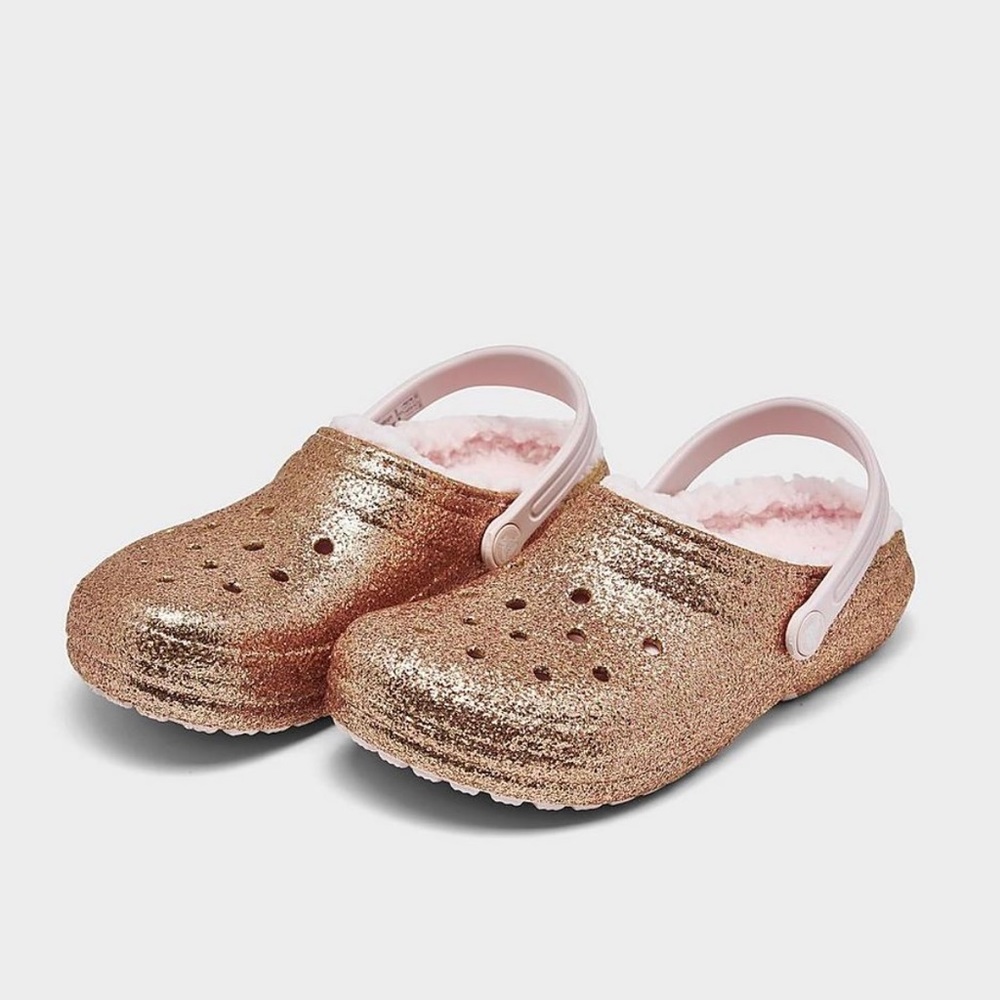 Glitter lined crocs. Rose gold in color. Really cute!